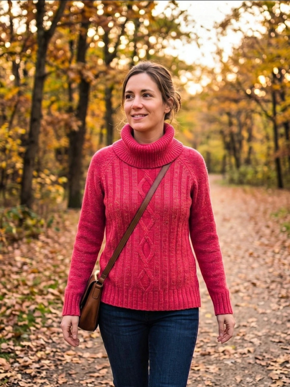 Talbots Pink Heather Merino Wool Blend Cable Knit Cowl Neck Sweater - Size M